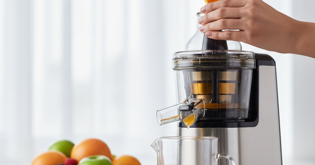 Hands placing fruit into a slow juicer, emphasizing the ease of use and fresh ingredients for healthy juicing in Malaysia.