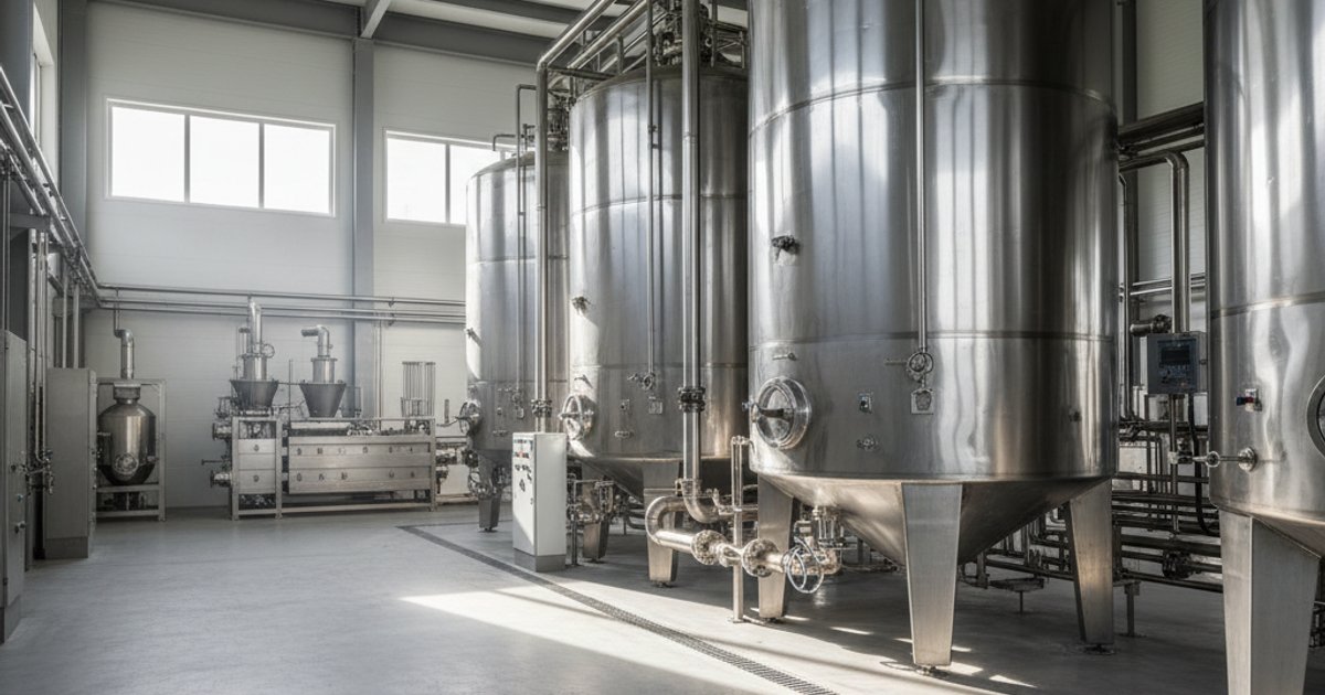 Modern industrial juice processing facility utilizing enzyme juice technology