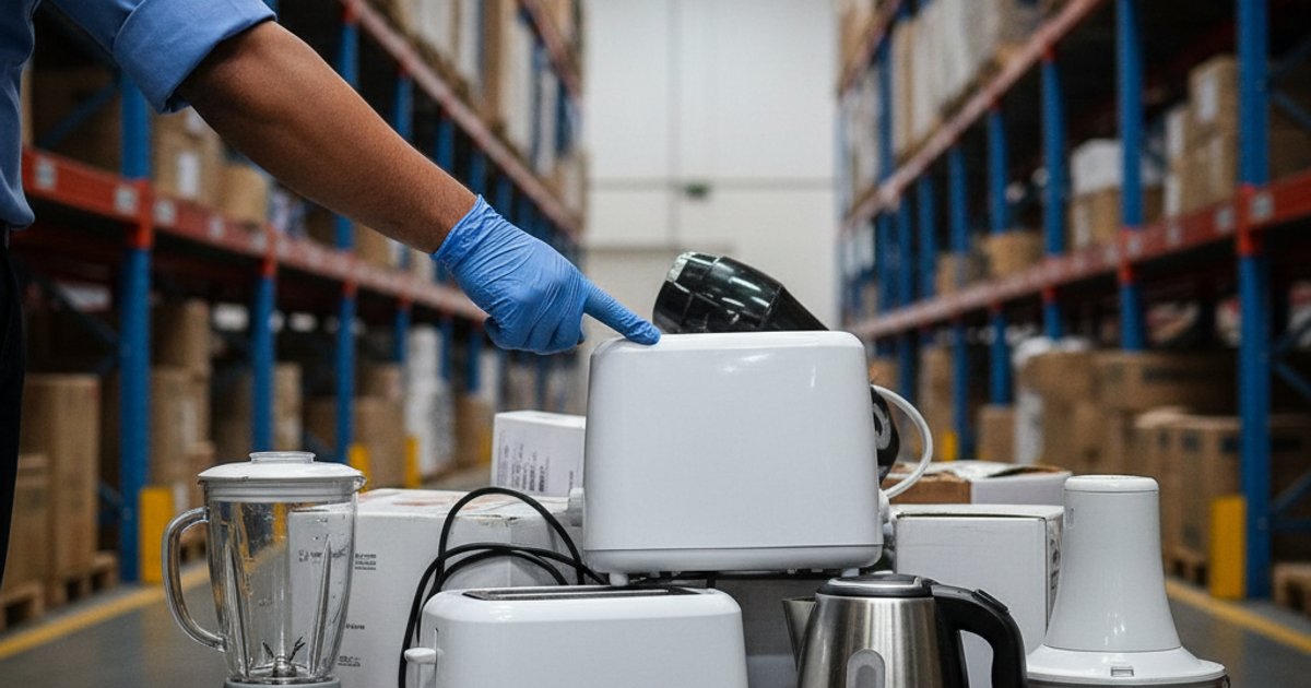 Malaysian Customs officer inspecting seized counterfeit slow juicers