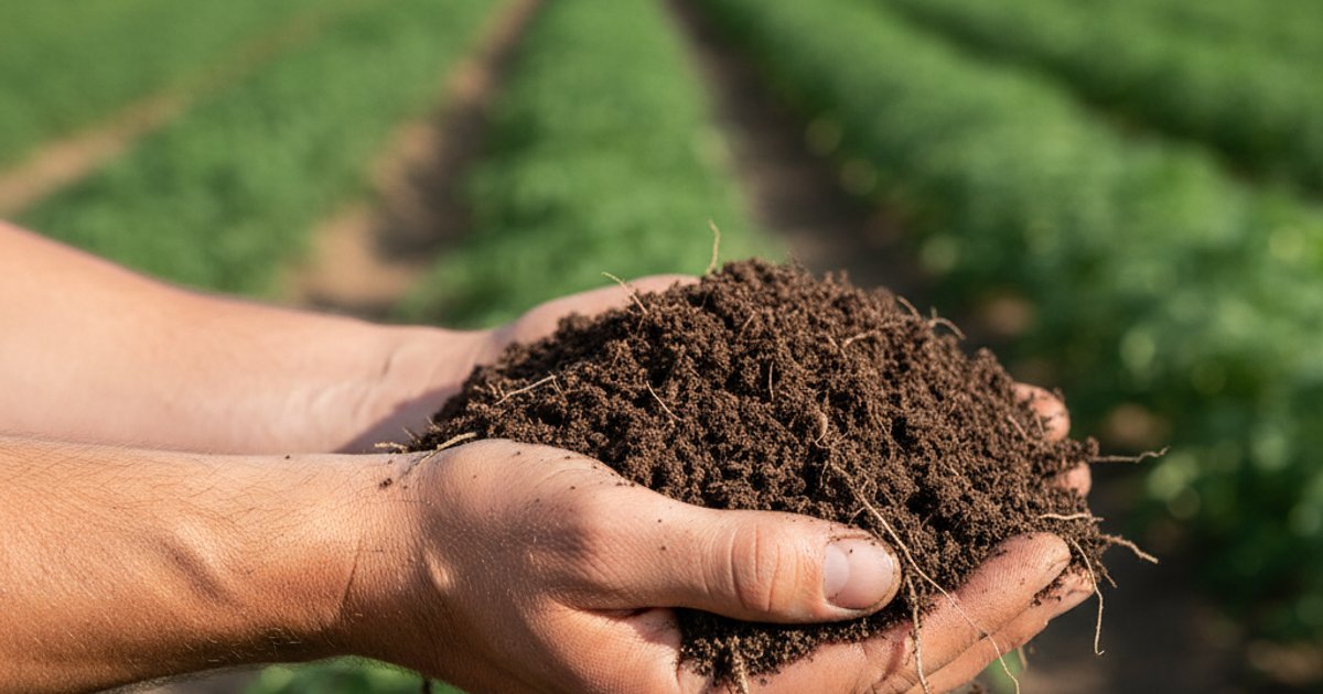 Farmer's hands with healthy soil, demonstrating the benefits of enzyme juice for soil health
