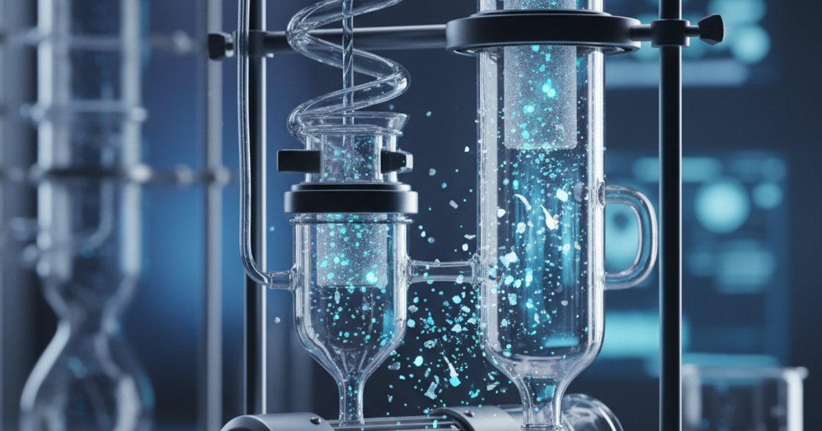 Microscopic view of enzyme juice degrading microplastics in water